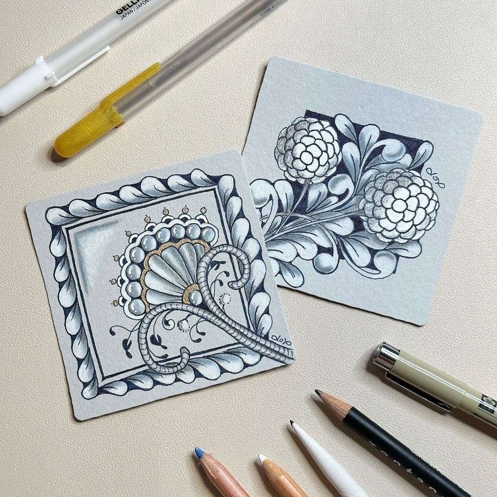 Zentangle sur tuile grise