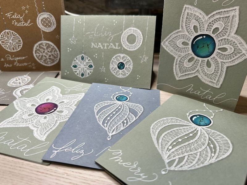 Carte de voeux réalisés avec la technique Zentangle Dentelle et Gemme